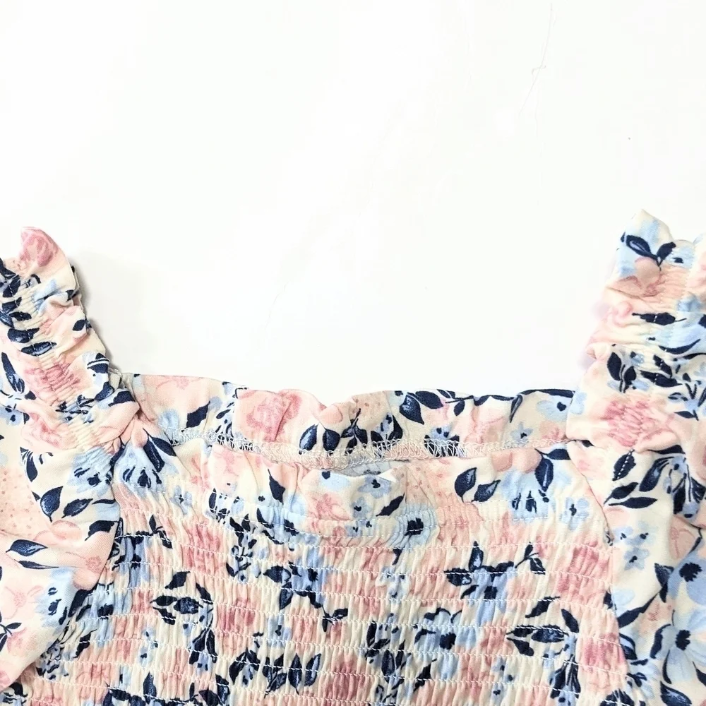 BCBG Girls Pink and Blue Smocked Sundress with Puff Sleeves